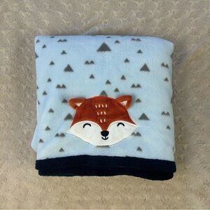 Parent's Choice Blue Fox Face Baby Blanket Gray Triangles Mountains Orange Lovey